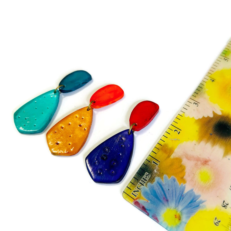 Colorful Teardrop Statement Earrings Handmade, Post or Clip On "Roxy"