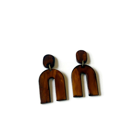 Brown Arch Earrings Handmade (Post or Clip On)- "Lucy"