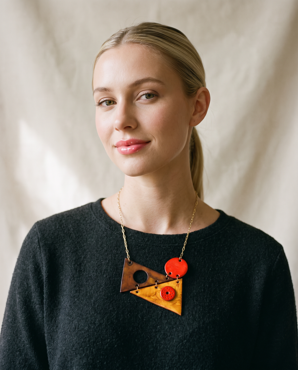 Multicolour Geometric Statement Necklace in Black Teal Copper