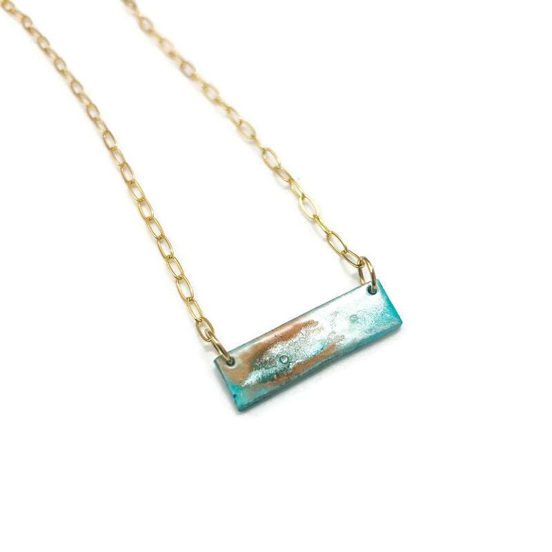Dainty Turquoise Bar Necklace on 18k Gold Plated Chain