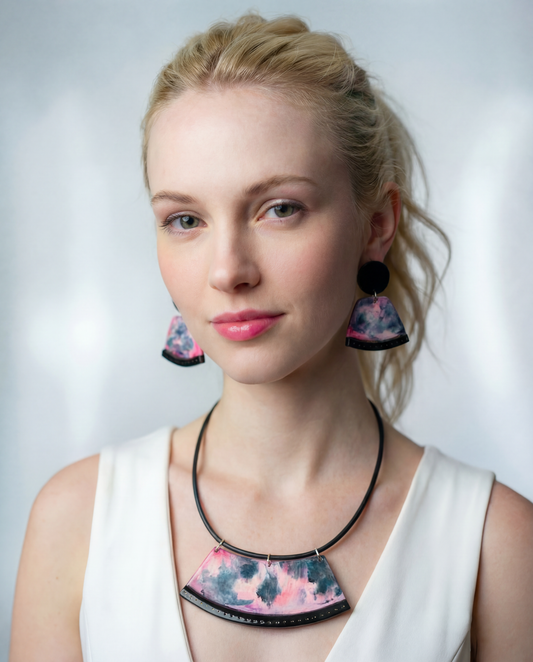 Pink and Black Handmade Statement Necklace Handmade