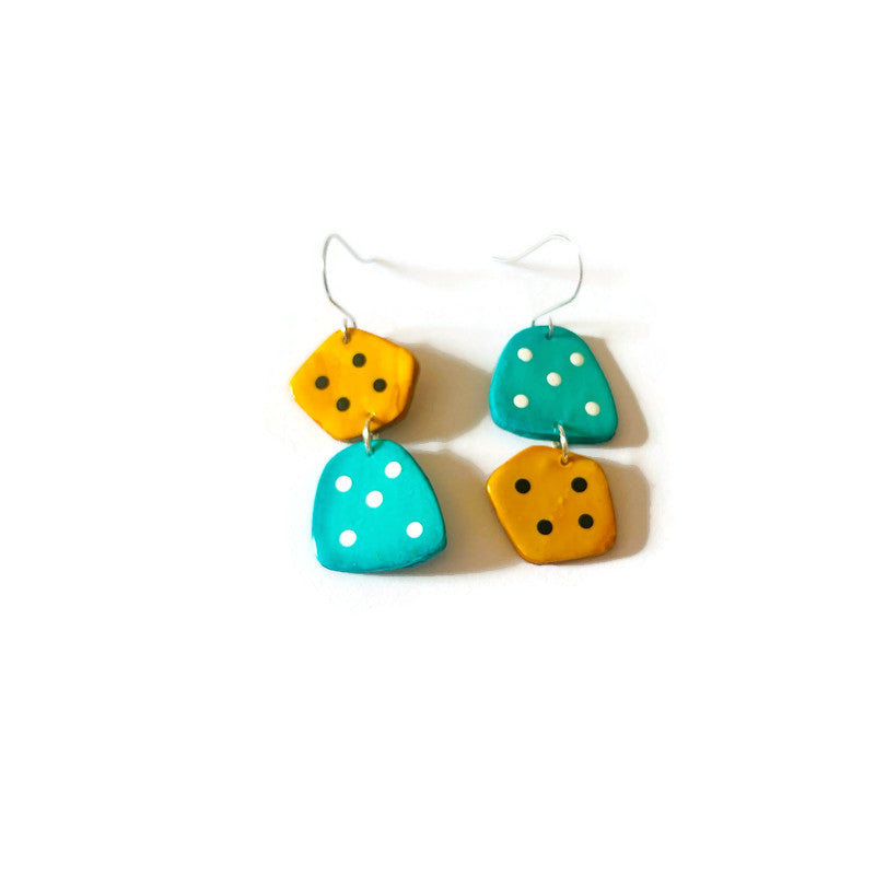 Turquoise & Yellow Mismatched Dangle Earrings
