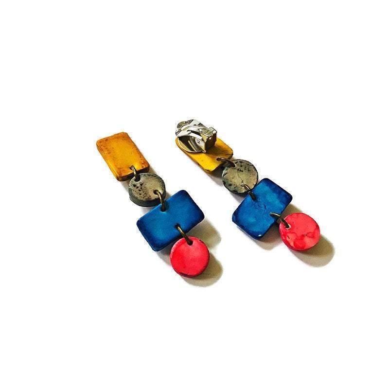 Big Colorful Statement Jewelry Set with Wide Statement Necklace & Long Geometric Earrings - Sassy Sacha Jewelry