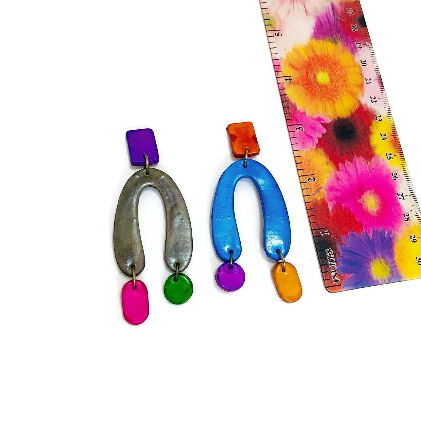 Colorful Oversized Mismatched Arch Earrings - Sassy Sacha Jewelry