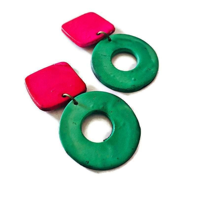 Edgy Clip On Earrings in Red & Grey- "Holly" - Sassy Sacha Jewelry