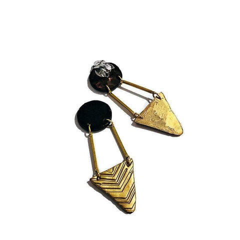 Black & Gold Statement Clip On Earrings for Non Pierced Ears - Sassy Sacha Jewelry