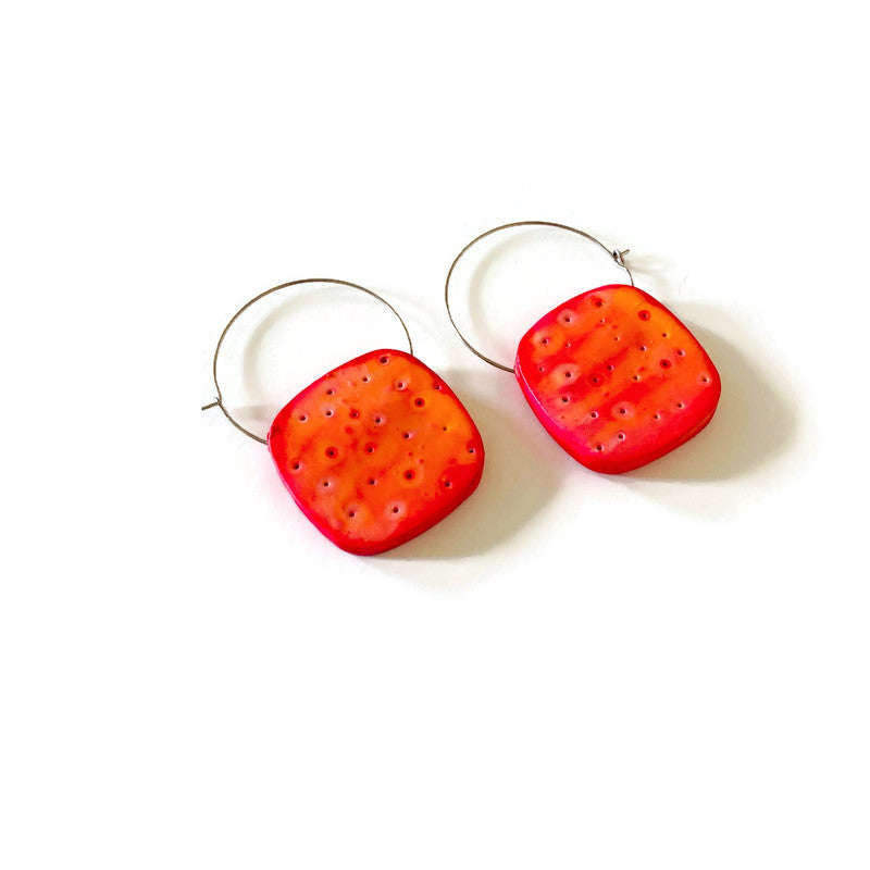 Colorful Geometric Earrings, Red Acrylic Jewelry, Pink Plastic Earrings,  Simple Yellow Earrings, Lightweight Orange Earrings 