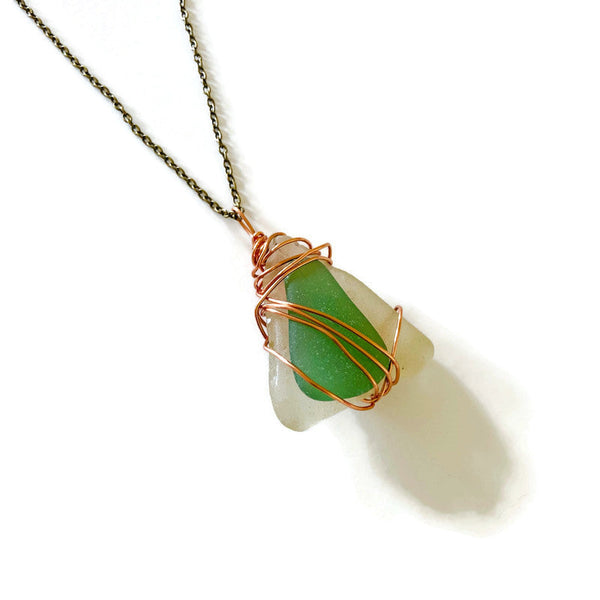 Stacked Sea Glass Pendant Green & White, Nova Scotia Gift