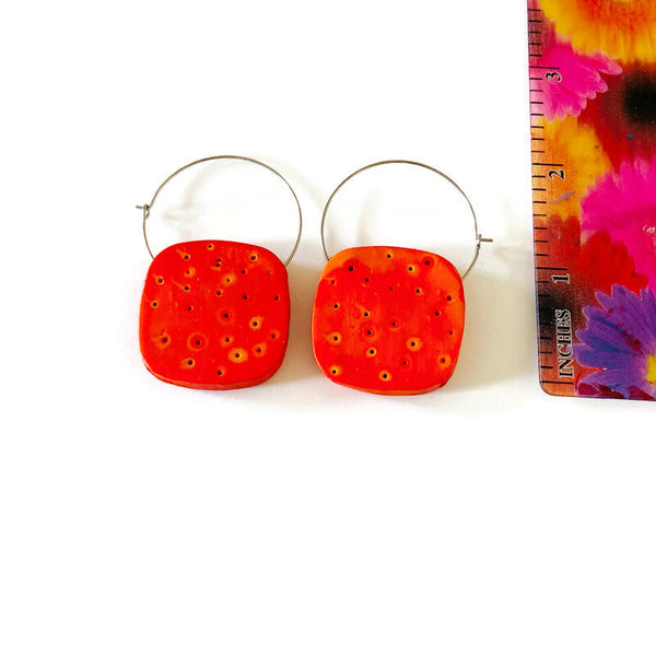 Orange Hoop Earrings Handmade