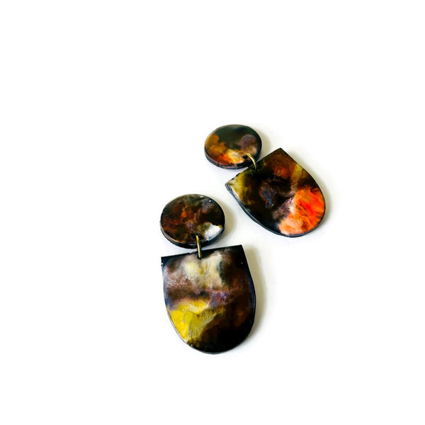 Abstract Hand Painted Earrings in Black White Yellow