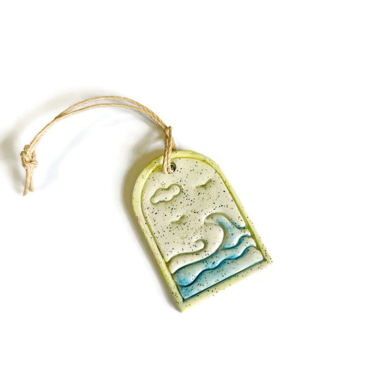 Ocean Wave Ornament Handmade from Clay & Beach Sand
