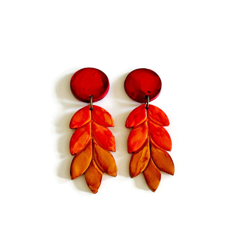 Long Autumnal Statement Earrings in Ombre Color Scheme