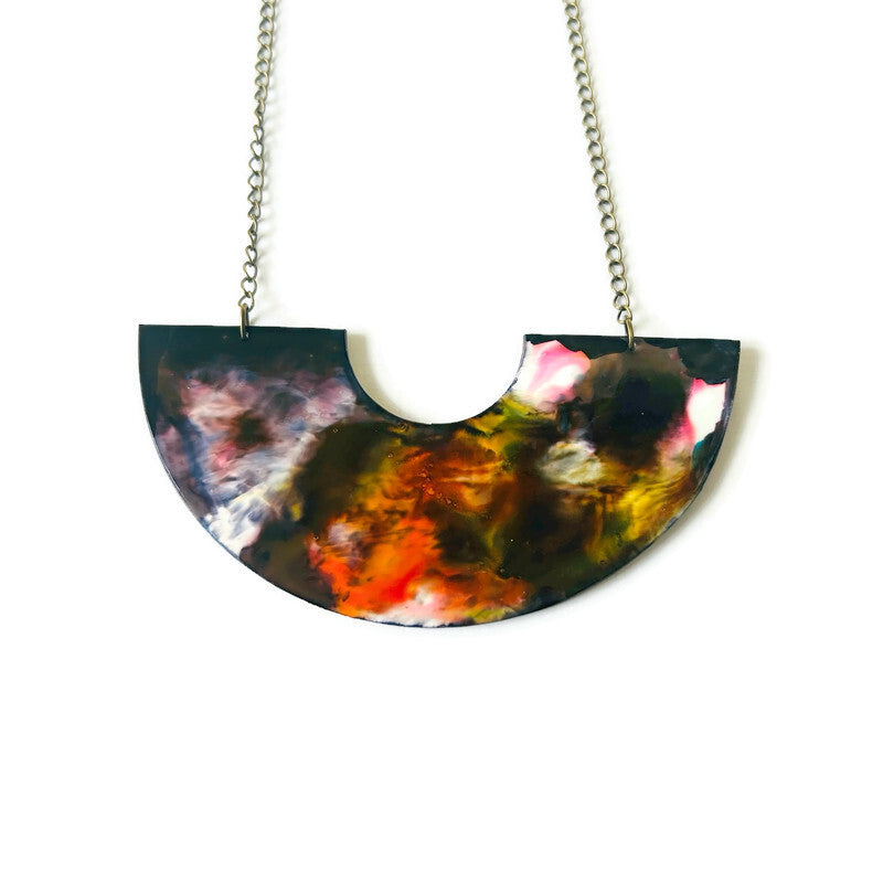 Abstract Hand Painted Earrings in Black White Yellow