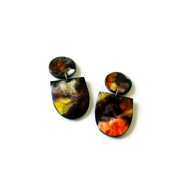 Abstract Hand Painted Earrings in Black White Yellow