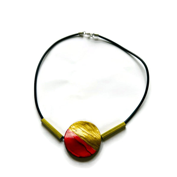 Modern Minimalist Necklace with Clay Bead & Brass Bars.