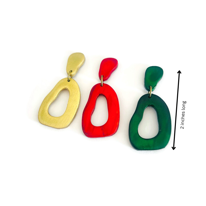 Gold Organic Hoop Earrings, Post or Clip On