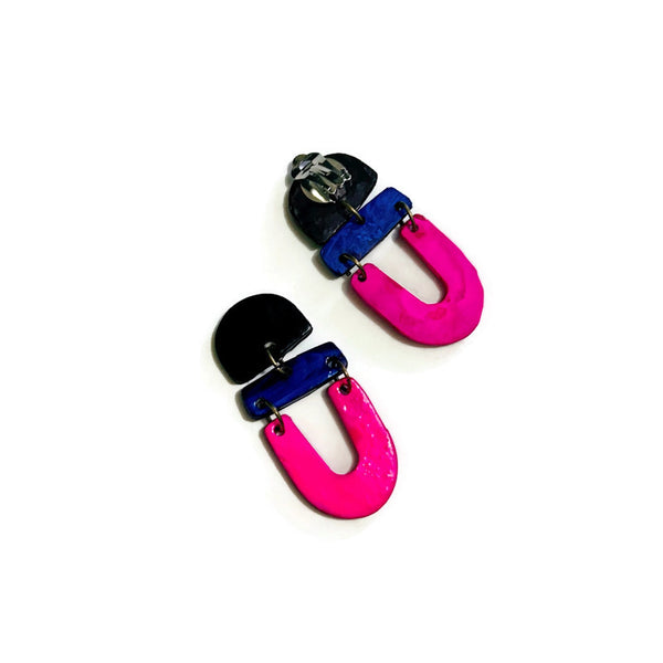 Colorful Artsy Statement Earrings Post or Clip On- "Beth"