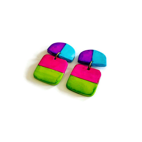 Neon Clip On Earrings with Stripes