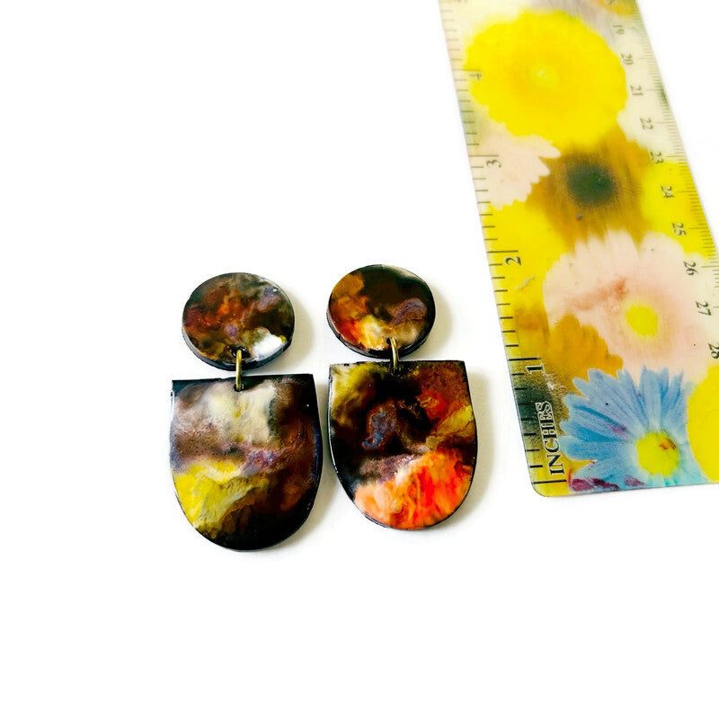 Abstract Hand Painted Earrings in Black White Yellow