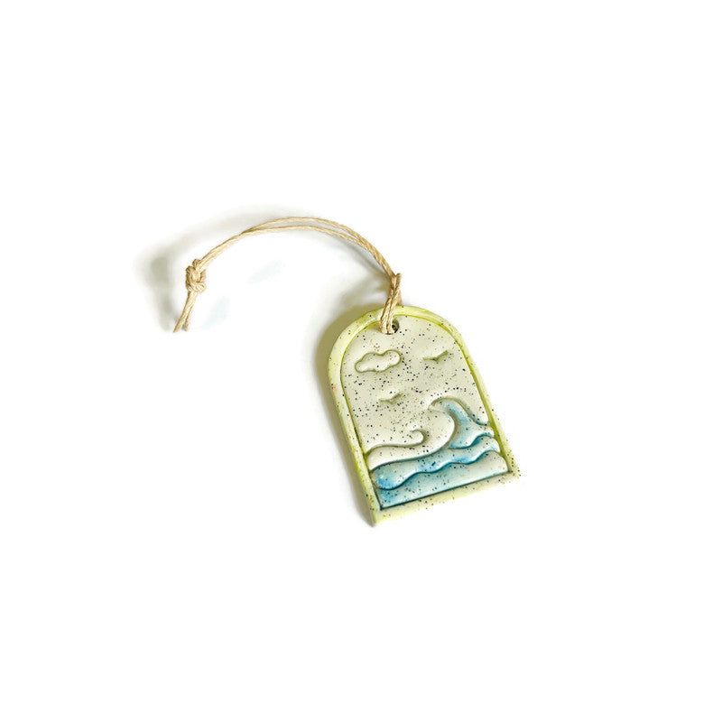 Ocean Wave Ornament Handmade from Clay & Beach Sand
