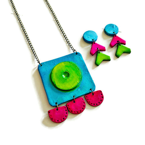 Abstract Neon Statement Jewelry Set Handmade