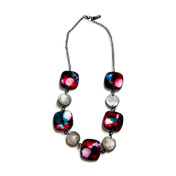 Bold Statement Earrings in Teal, Red & Silver