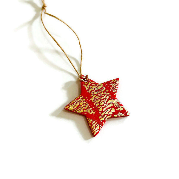 Red Dove Christmas Ornaments Handmade with Clay & Gold Flakes
