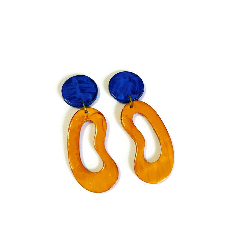 Oval Hoop Statement Earrings Handmade, Post or Clip On