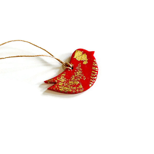 Red Christmas Ornament Gift Set of 3, Gold Foil Flakes