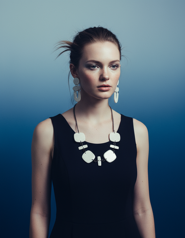 Long White Beaded Necklace Handmade from Clay & Beach Sand