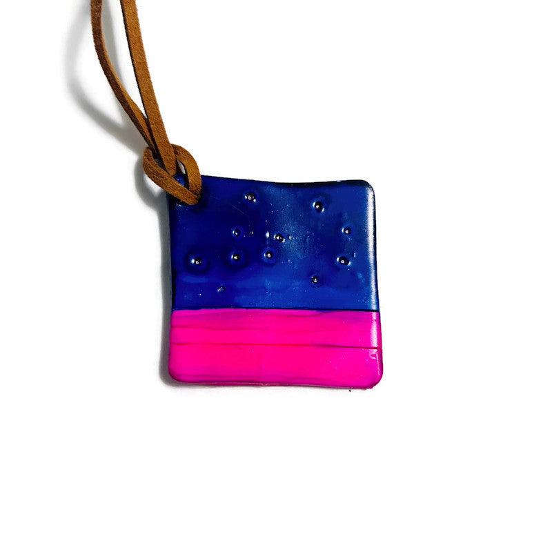 Colorful Square Pendant Necklace in Blue & Pink