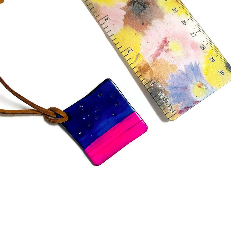 Colorful Square Pendant Necklace in Blue & Pink