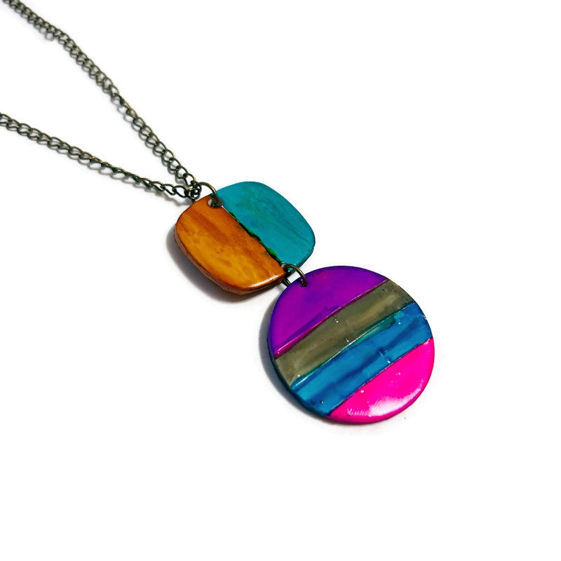 Multicolor Striped Pendant Necklace Handmade