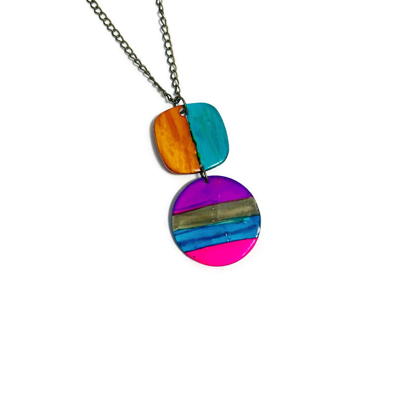 Multicolor Striped Pendant Necklace Handmade