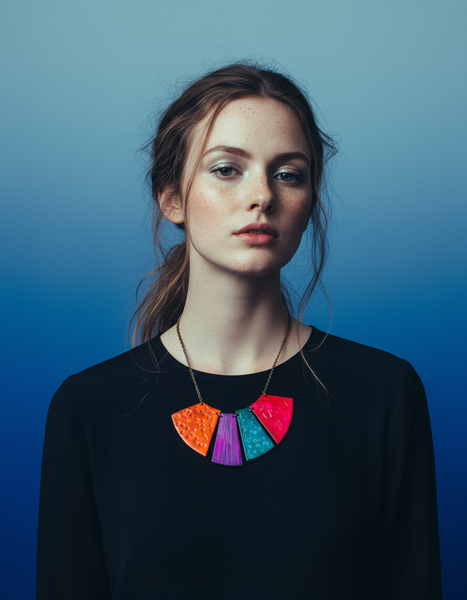 Colorful Fringe Statement Necklace, Polymer Clay Jewelry Hand Painted