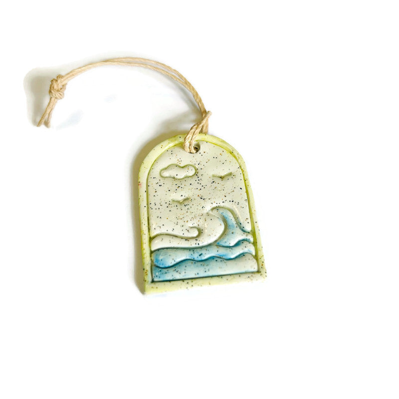 Ocean Wave Ornament Handmade from Clay & Beach Sand