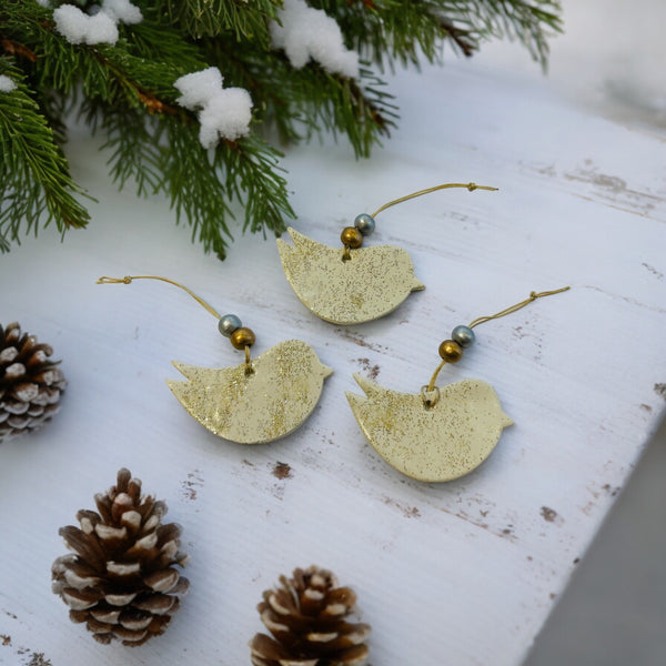 White Dove Ornament with Silver & Gold Glitter