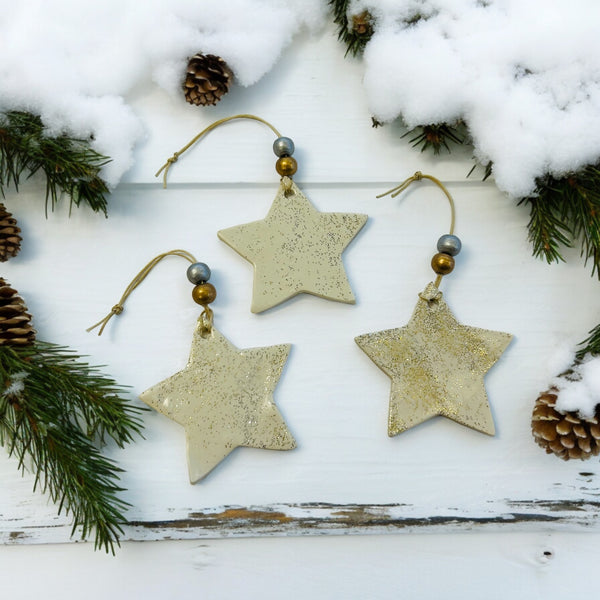 Tree Shaped Christmas Ornament White with Gold & Silver Sparkles