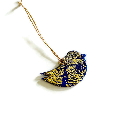 Royal Blue Dove Christmas Ornaments Handmade with Clay & Gold Flakes