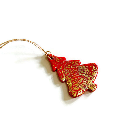 Red Tree Christmas Ornaments with Gold Flakes