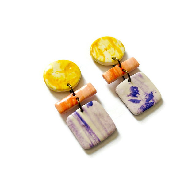 Colorful Pastel Color Clip On Earrings Handmade