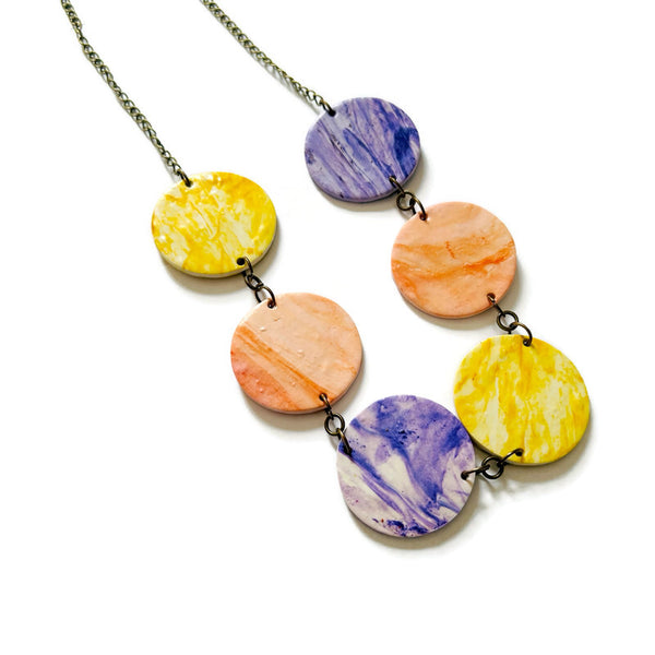 Pastel Beaded Statement Necklace with Circle Discs