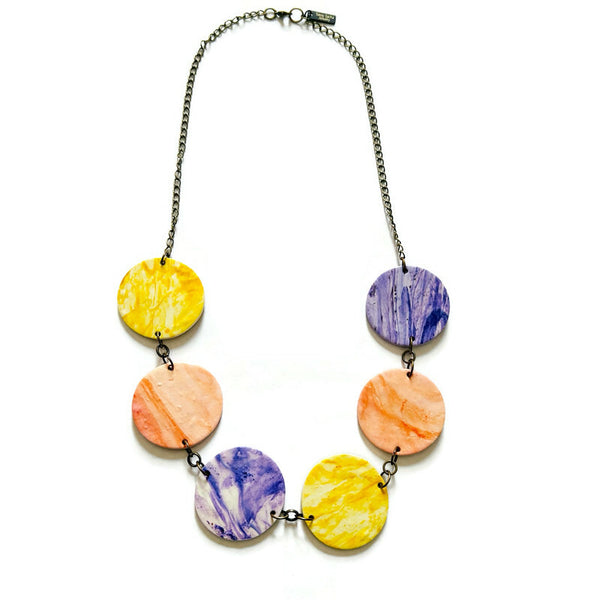 Pastel Beaded Statement Necklace with Circle Discs