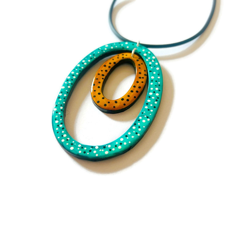 Double Open Oval Pendant Necklace Handmade