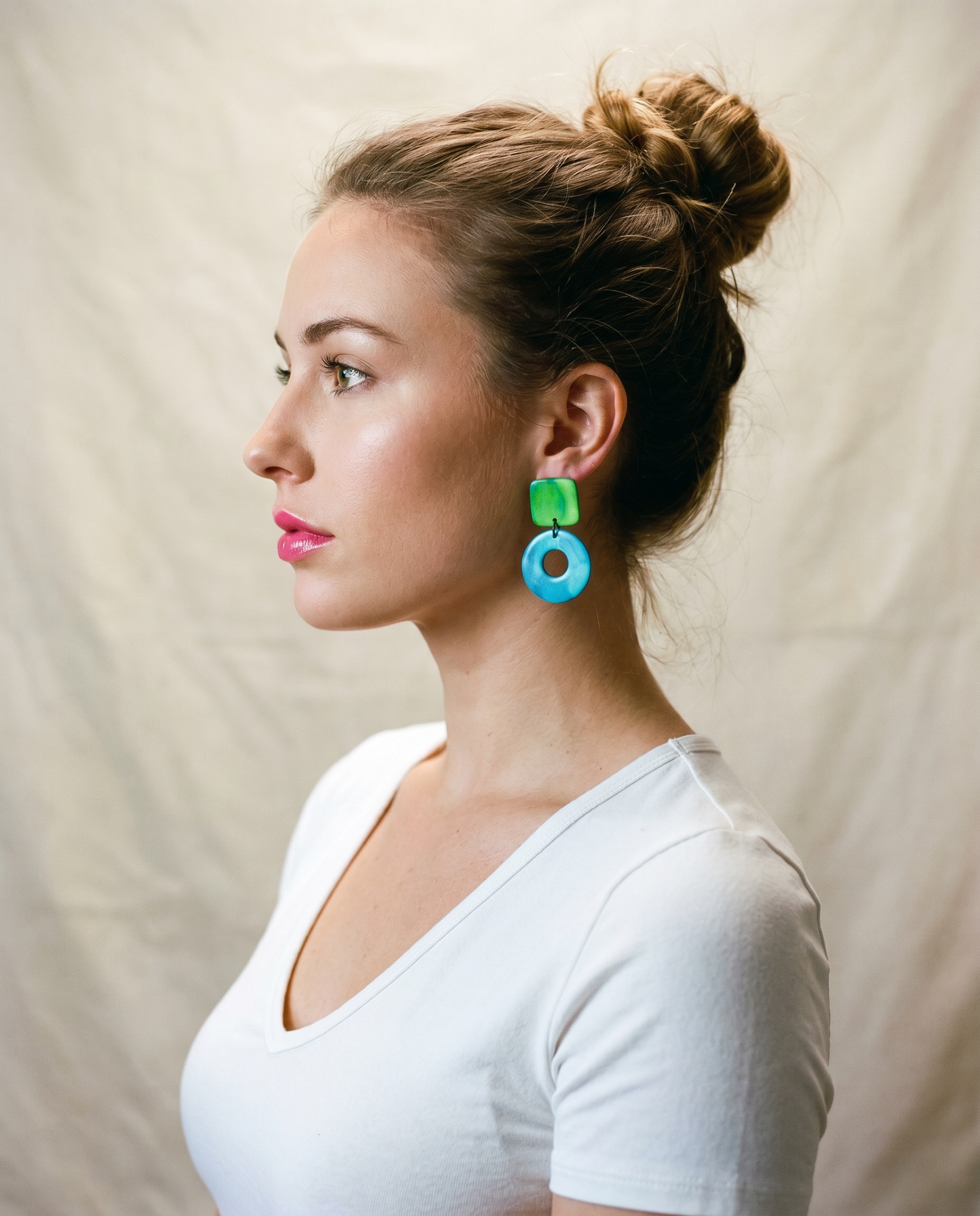 Square & Hoop Geometric Statement Earrings Post or Clip Ons- "Holly"