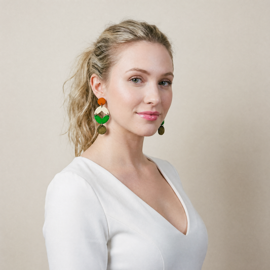 Handmade Geometric Statement Earrings Post or Clip On – Extra Long Dangles
