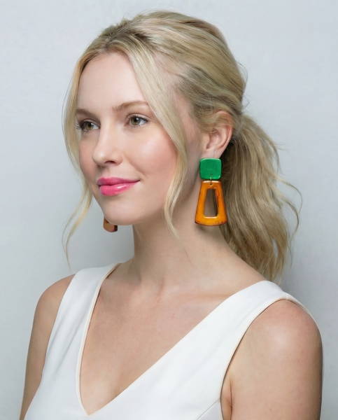 Mustard & Mint Clay Statement Earrings Handmade- "Ava"