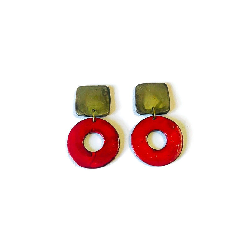 Square & Hoop Geometric Statement Earrings Post or Clip Ons- "Holly"