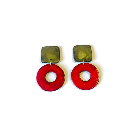 Square & Hoop Geometric Statement Earrings Post or Clip Ons- "Holly"