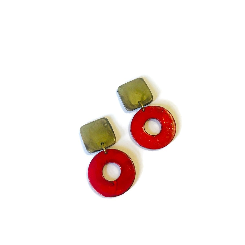 Square & Hoop Geometric Statement Earrings Post or Clip Ons- "Holly"